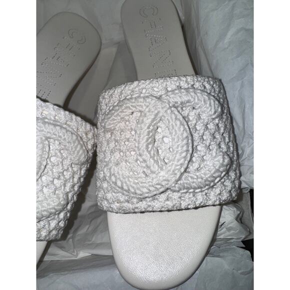 Chanel 24M White Crochet Knit Coco Beach CC Logo Mule Slide Slip Flat Sandal 41 - Picture 14 of 16